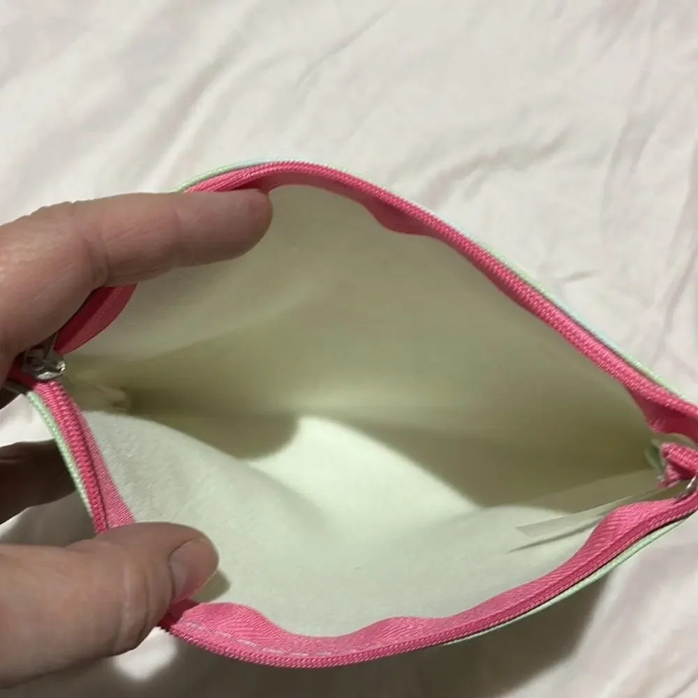 makeup cosmetic bag green with cat Don’t stress meow it nwt